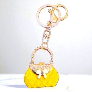 Colorful Yellow Rhinestone Encrusted Handbag Shaped Purse Charm